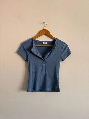 Ribbed Henley Short Sleeve Top Baby Blue